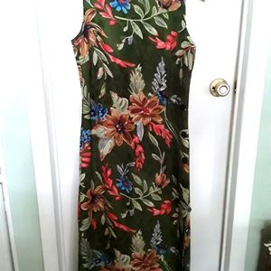 Flowered print Green Background Dress